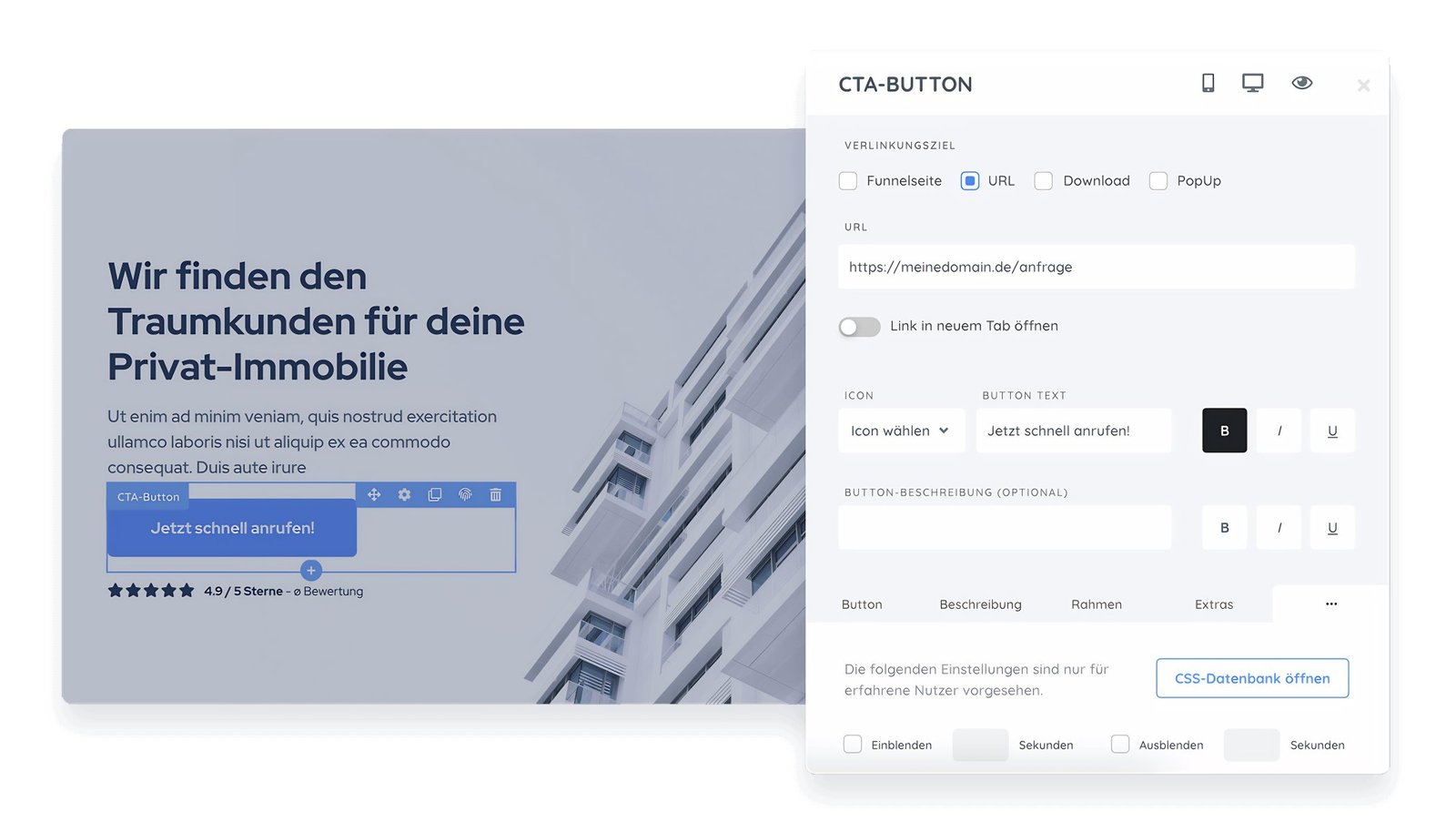 FunnelCockpit Formular-Builder & CTA-Button Einstellungen